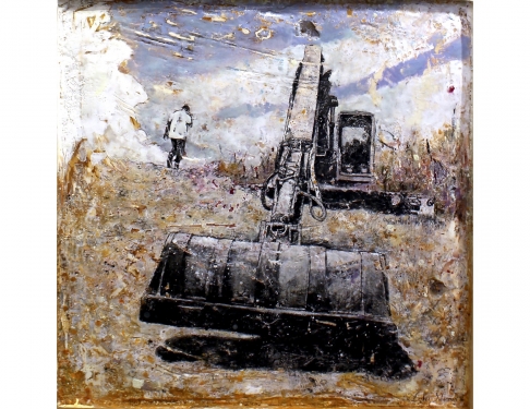 Shell Beach II by Ember Soberman | Encaustic paint on plaster in a wooden frame Shell Beach II